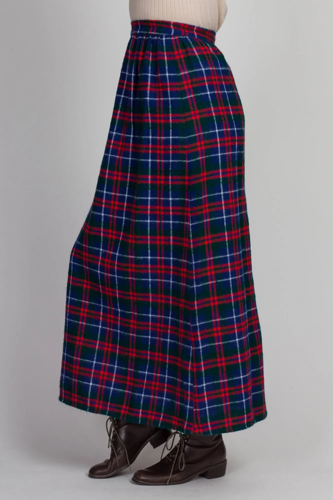 60s Plaid High Waist Maxi Skirt - Small