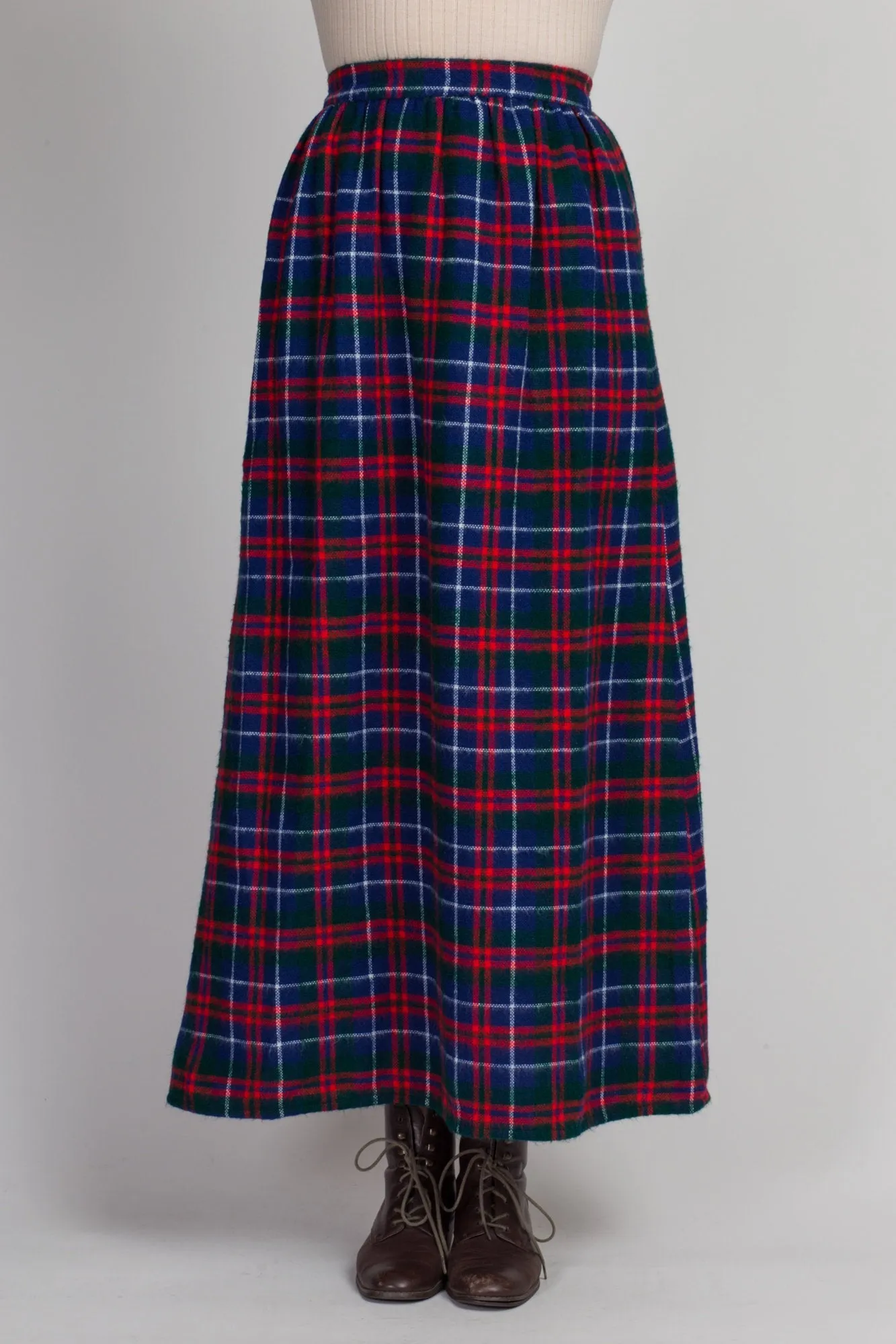 60s Plaid High Waist Maxi Skirt - Small