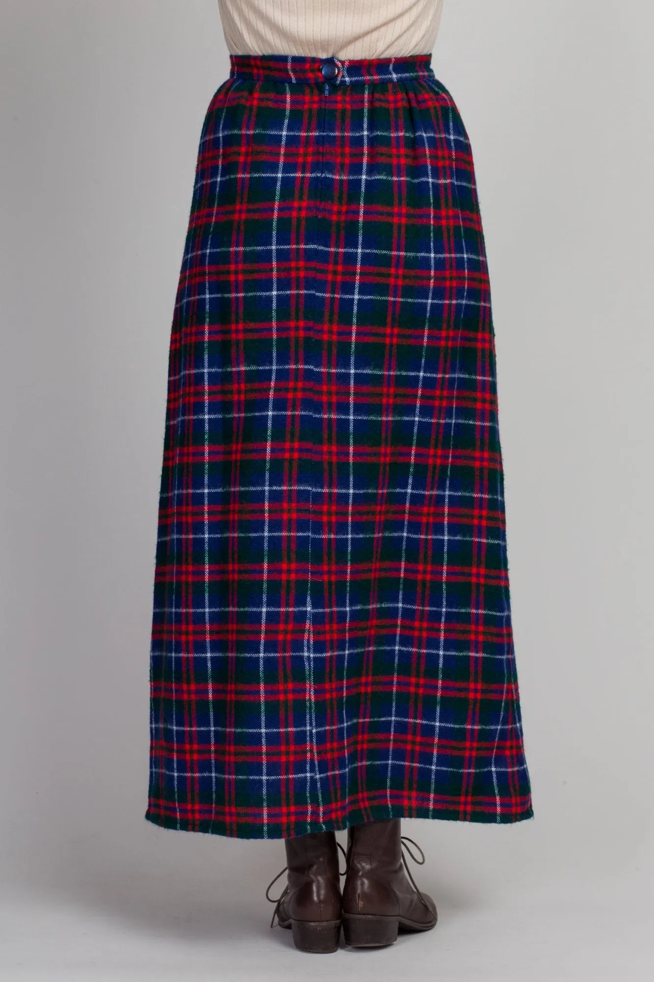 60s Plaid High Waist Maxi Skirt - Small