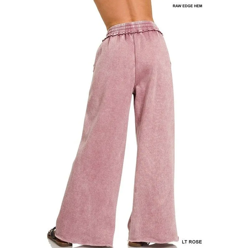 Acid Wash Fleece Palazzo Sweatpants With Pockets