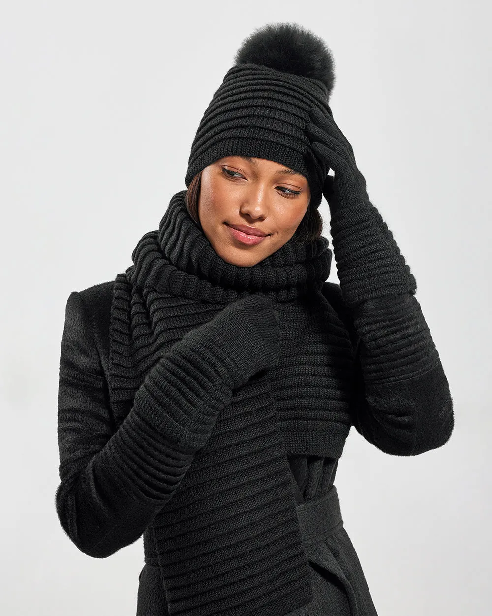 Adult Ribbed Hat With Oversized Fur Pompon