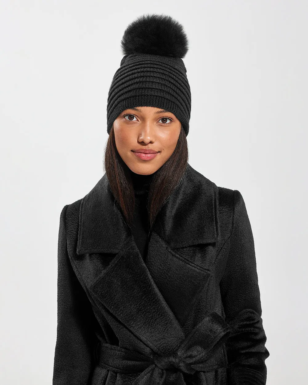 Adult Ribbed Hat With Oversized Fur Pompon