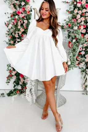 Angel Eyes Long Sleeve Babydoll Dress (White)