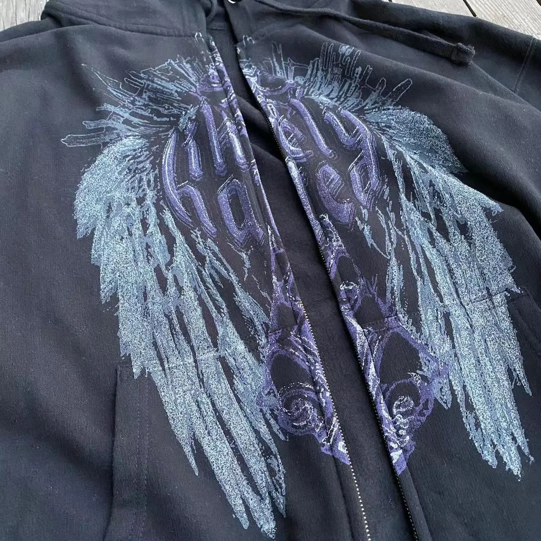 Angel wings casual home street zip hoodie