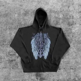 Angel wings casual home street zip hoodie