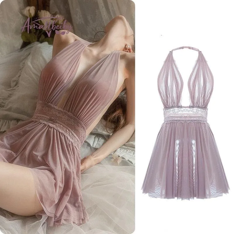 Backless Lace Gauze Babydoll Dress