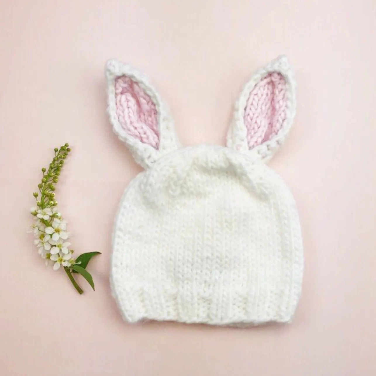 Bailey Bunny Knit Hat, White   Pink