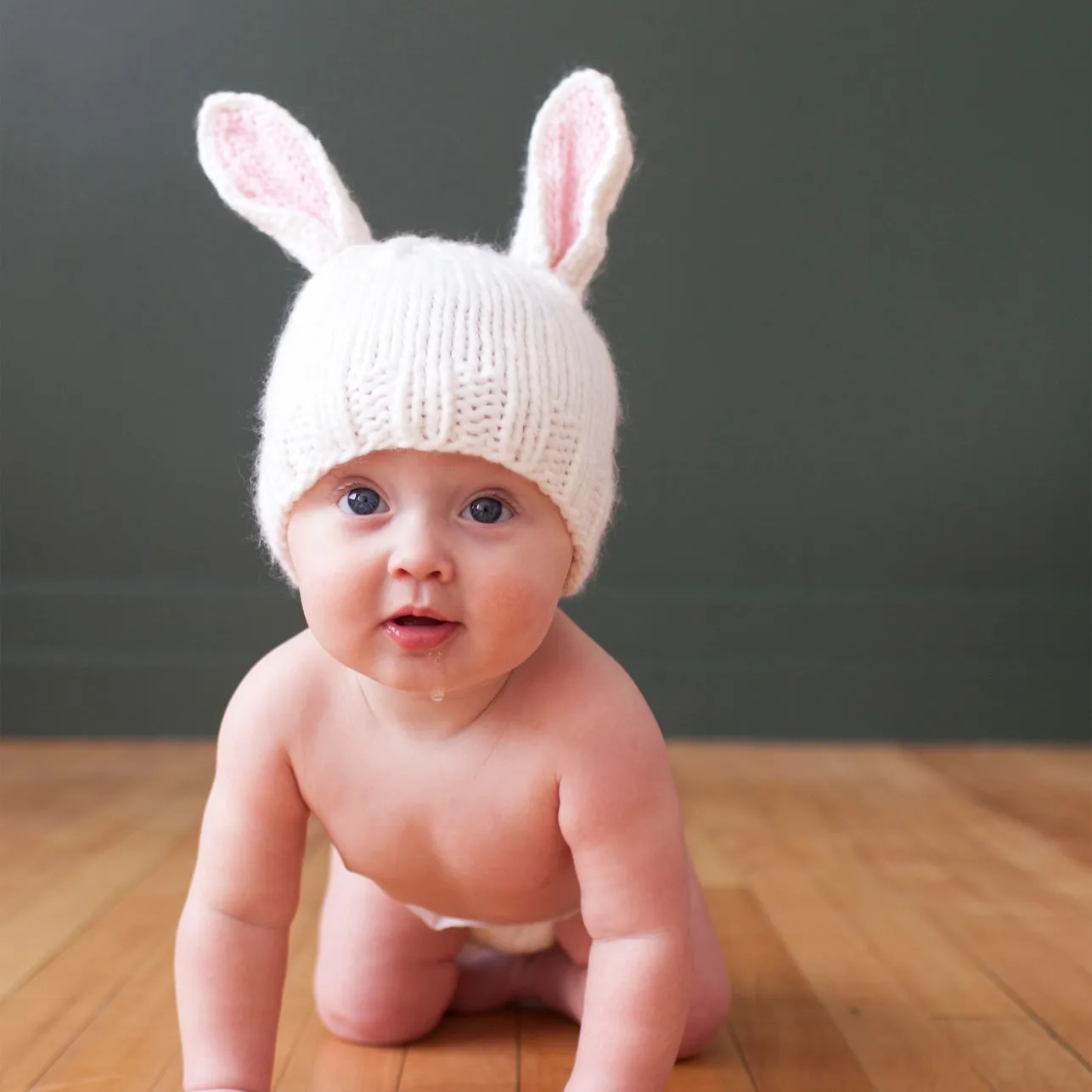 Bailey Bunny Knit Hat, White   Pink