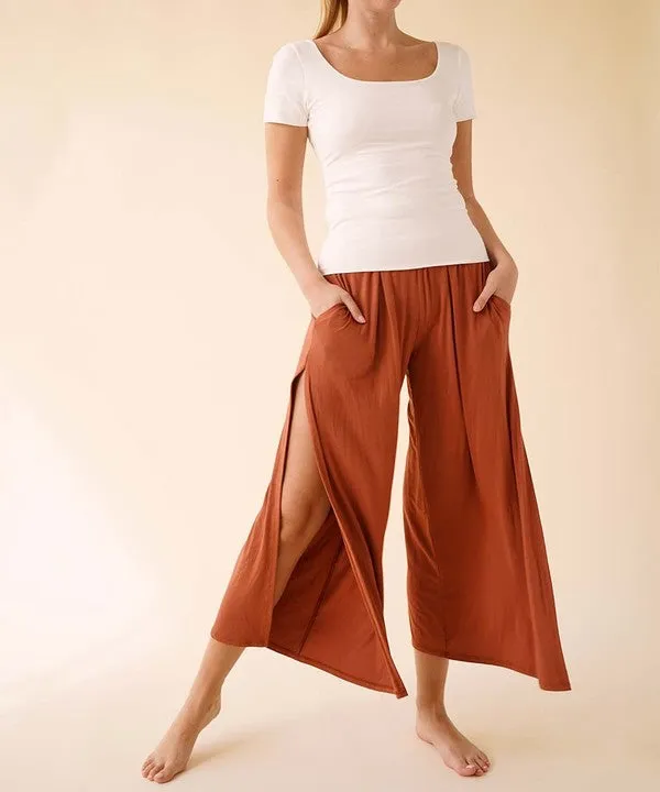 BAMBOO ANKLE LENGTH SLIT PANTS