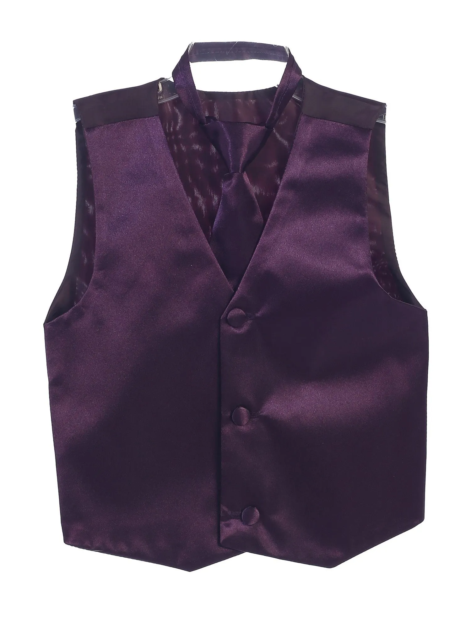 Big Boys Eggplant Three Button Satin Vest Tie 2 Pc Set 8-16