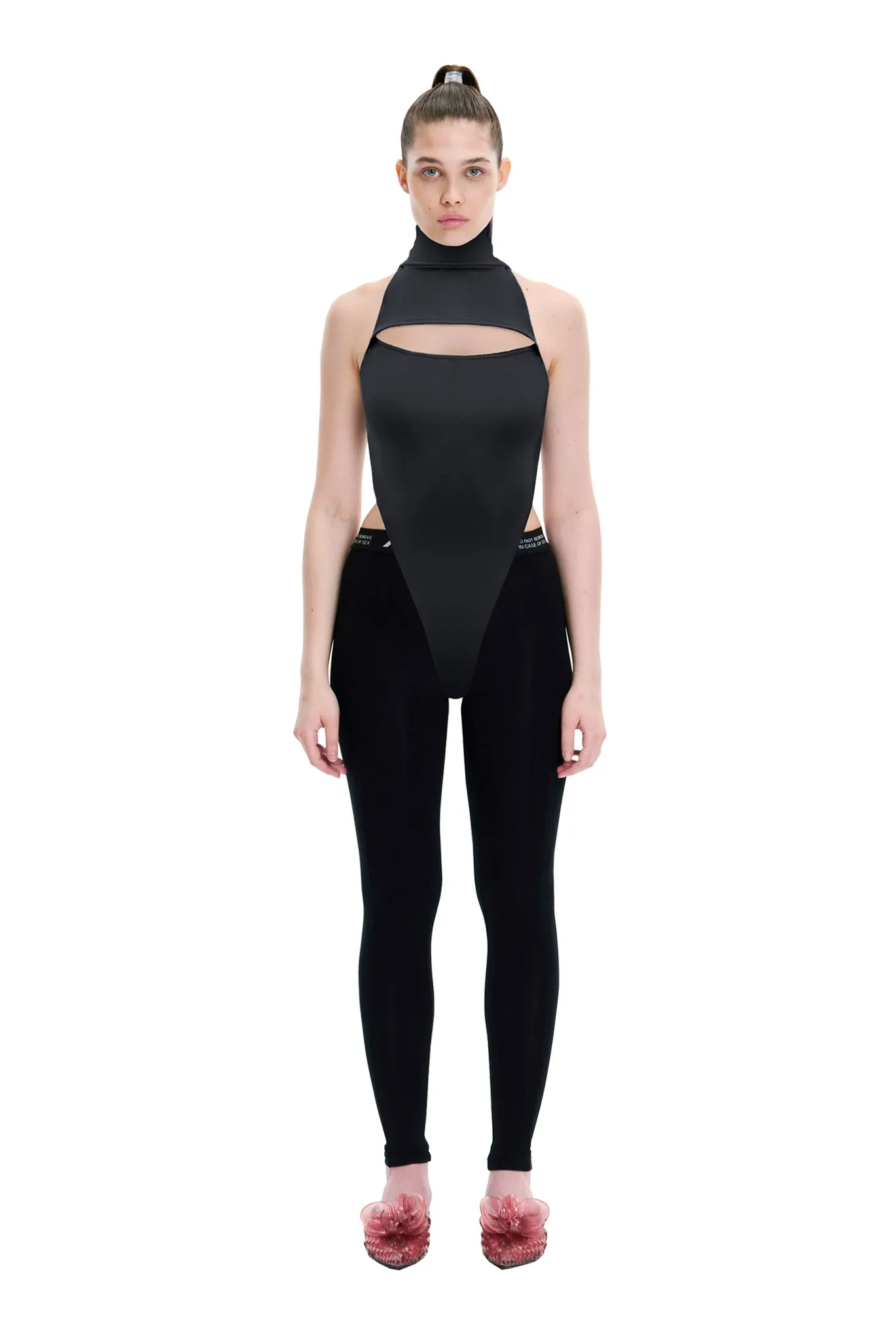 Black Turtleneck Sleeveless Cut Out Bodysuit