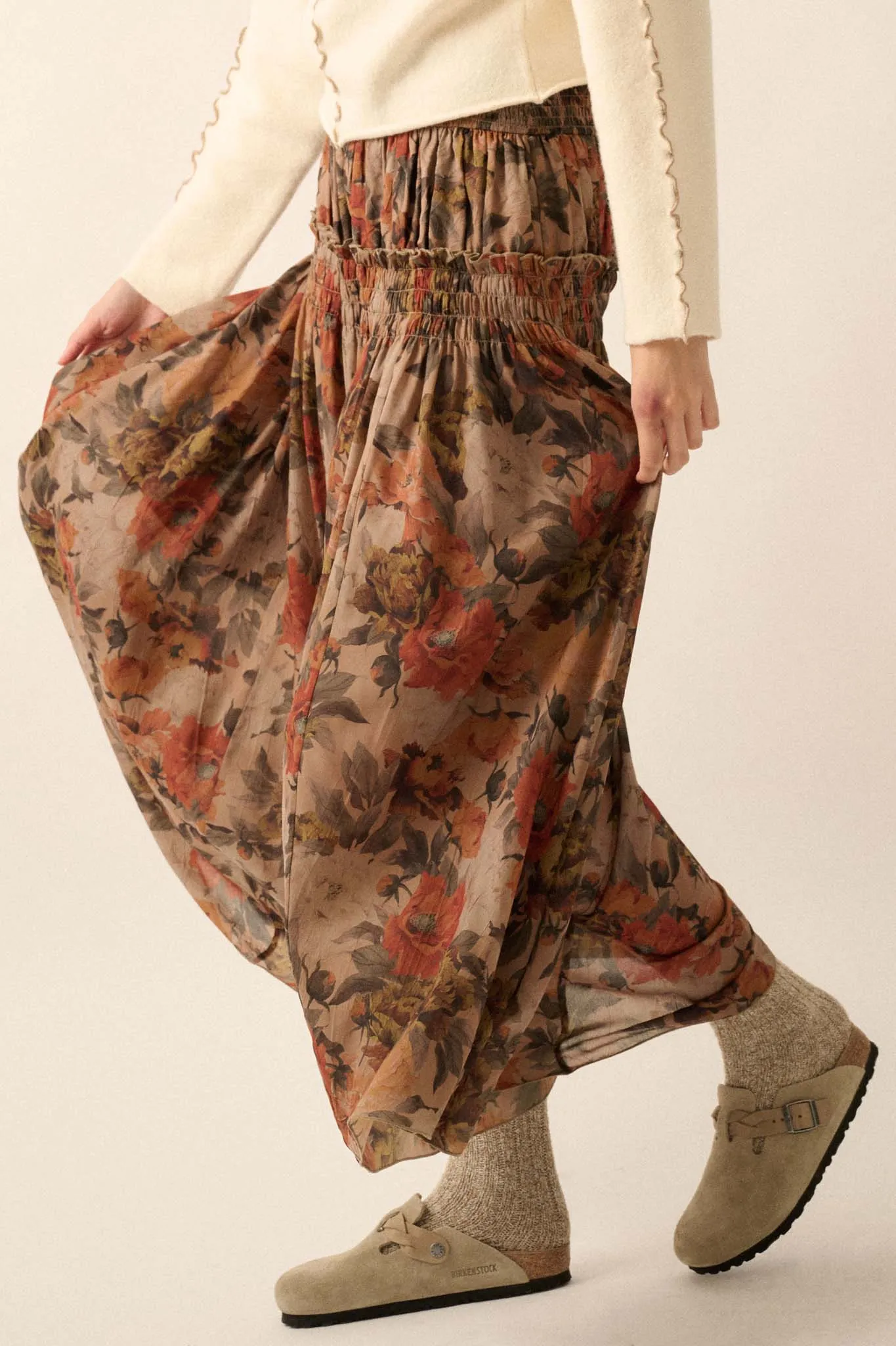 Blossoms Twirl Smocked Floral Maxi Skirt