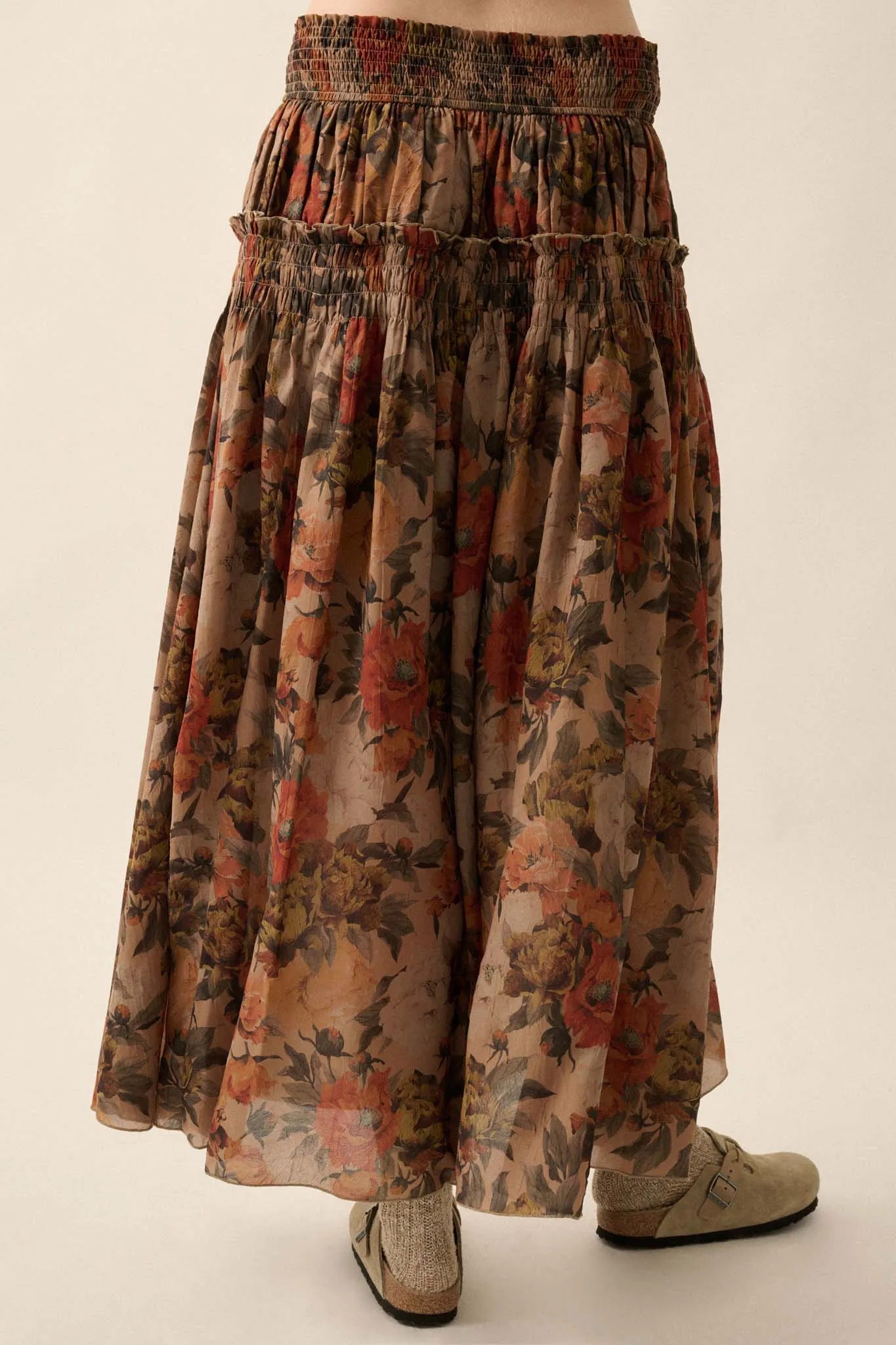 Blossoms Twirl Smocked Floral Maxi Skirt