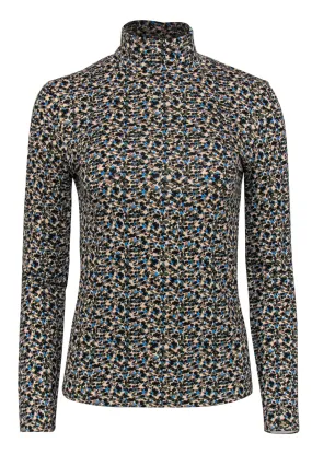 BOSS Hugo Boss - Beige & Multicolor Printed Long Sleeve Turtleneck Top Sz S