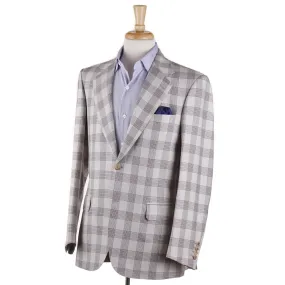 Brioni Pale Gray Check Wool-Silk-Linen Sport Coat