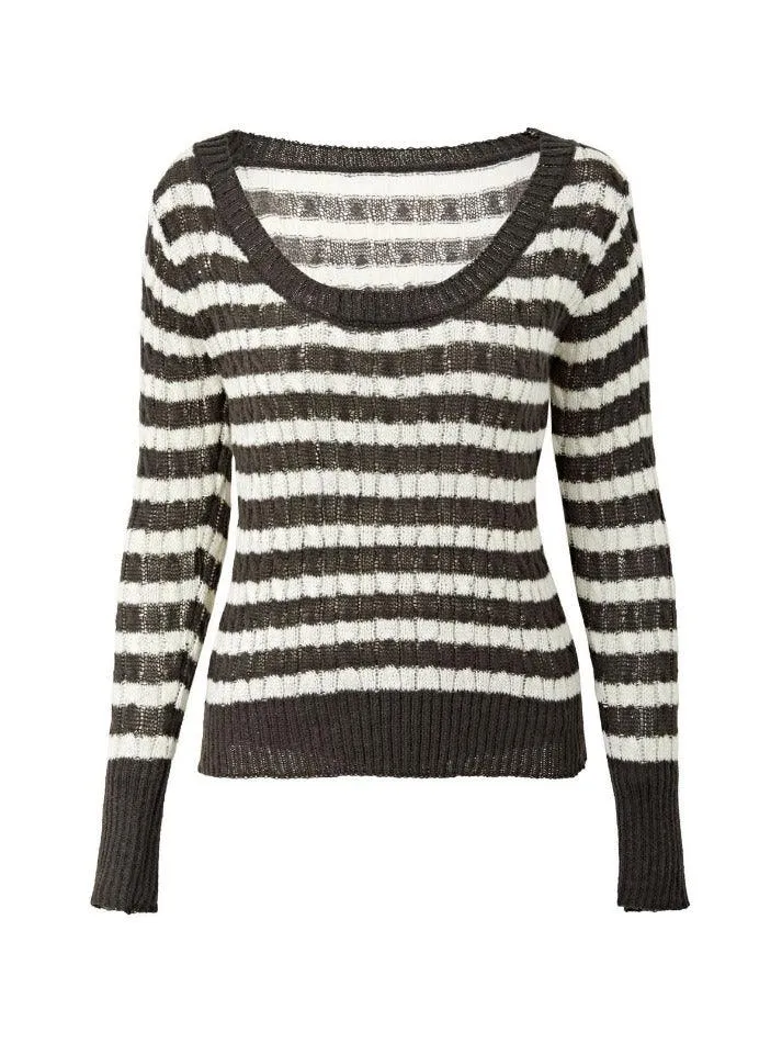 Brown Striped Cable Knit Top