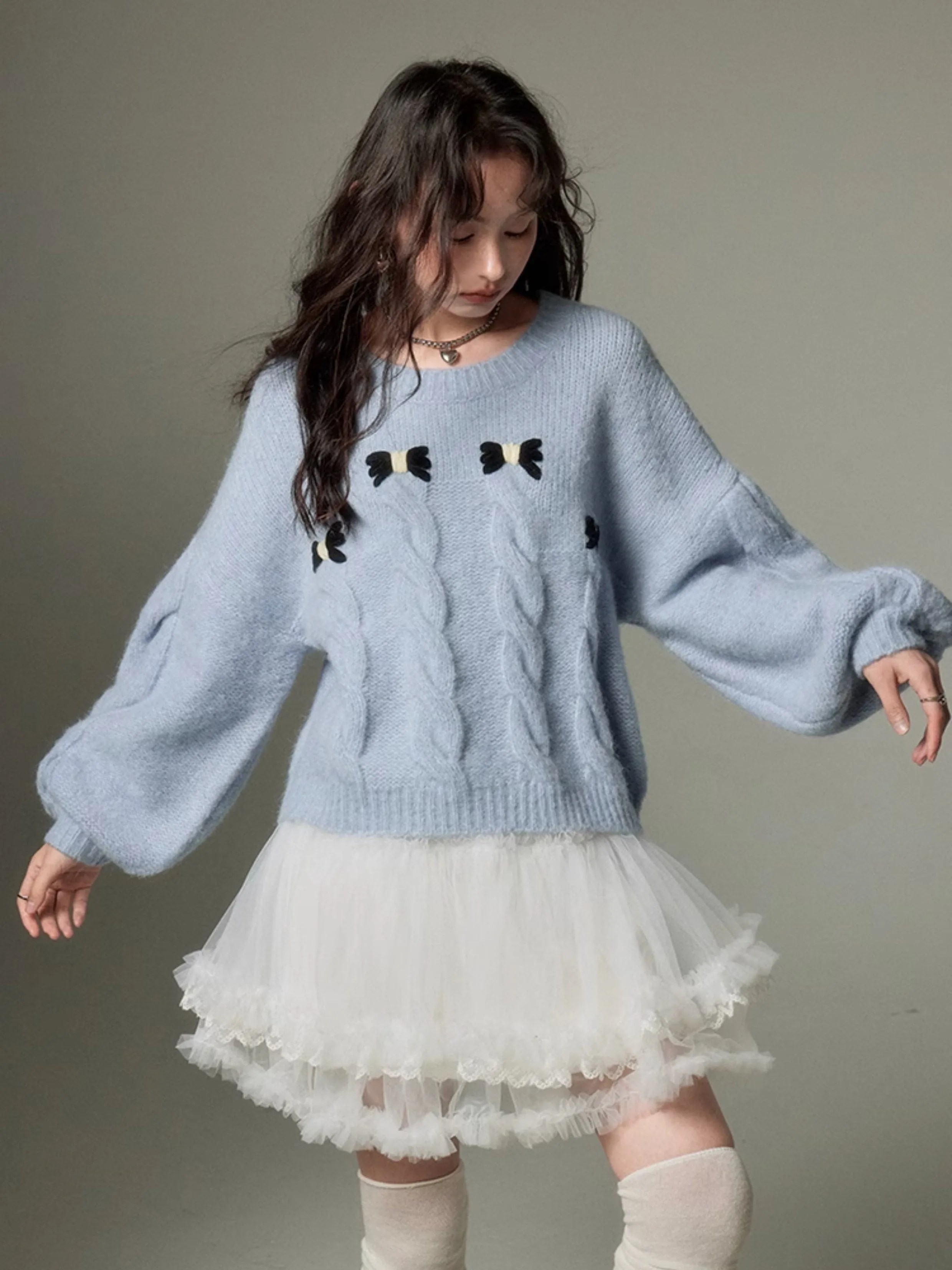 Cable Bow Knit Sweater