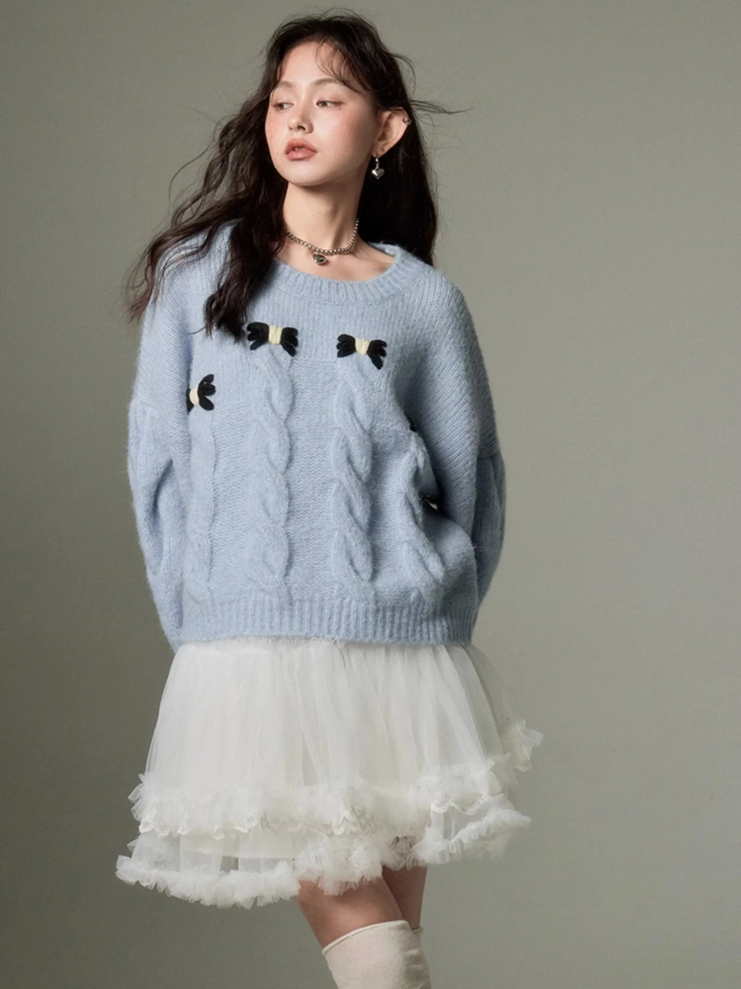 Cable Bow Knit Sweater