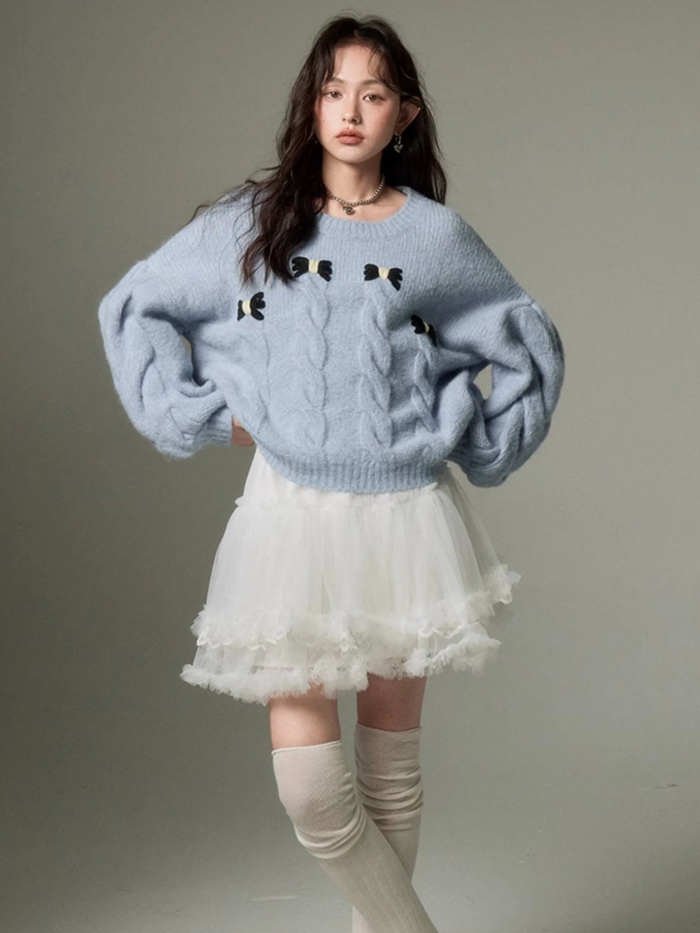 Cable Bow Knit Sweater