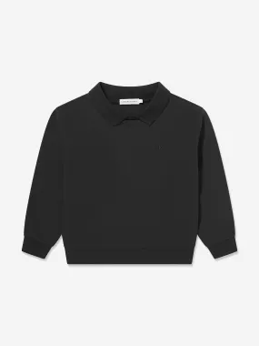 Calvin Klein Boys Polo Collar Monogram Sweatshirt in Black