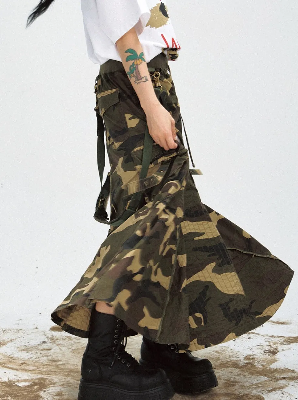 Camouflage Chain Maxi Skirt