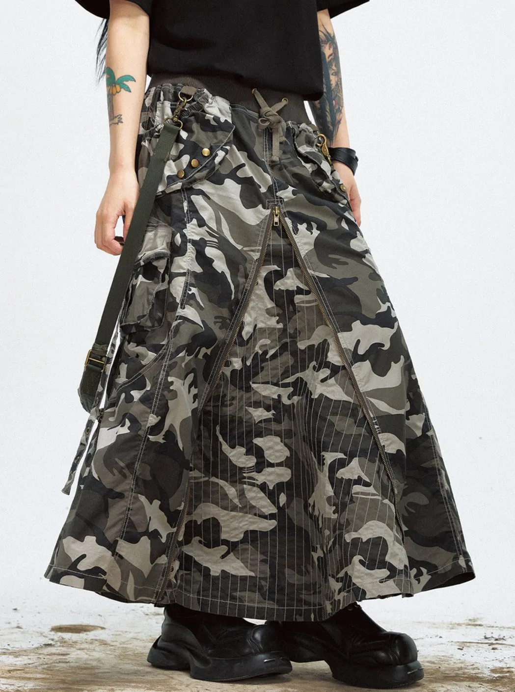 Camouflage Chain Maxi Skirt