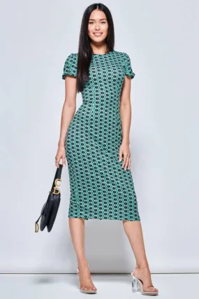 Chic Green Geometric Print Bodycon Dress