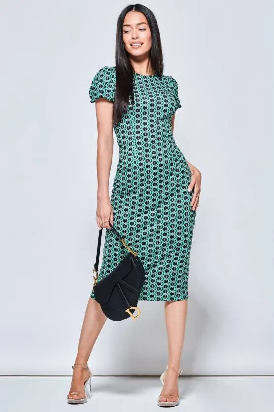 Chic Green Geometric Print Bodycon Dress