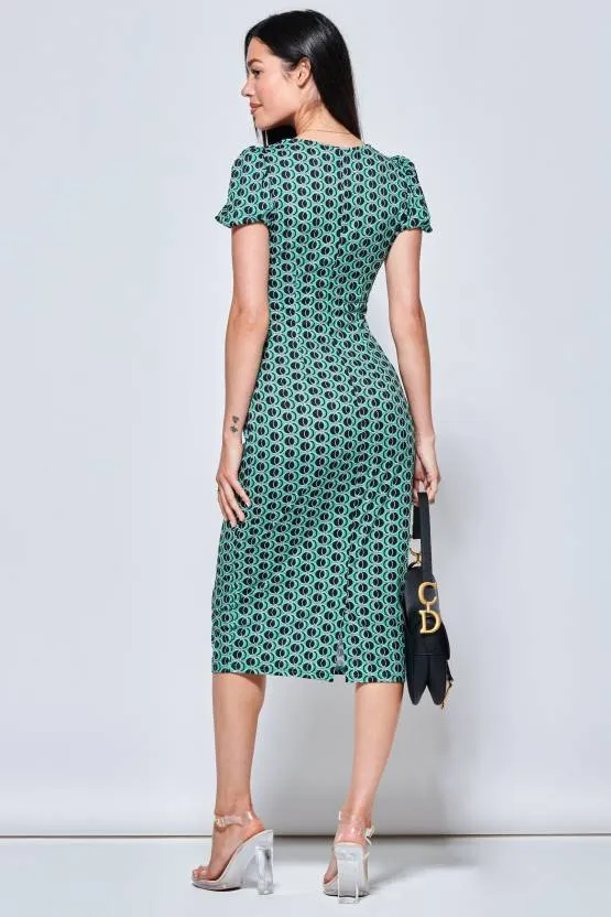 Chic Green Geometric Print Bodycon Dress