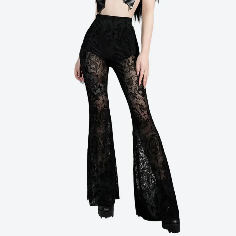 Chic Sheer Lace Flared Pants