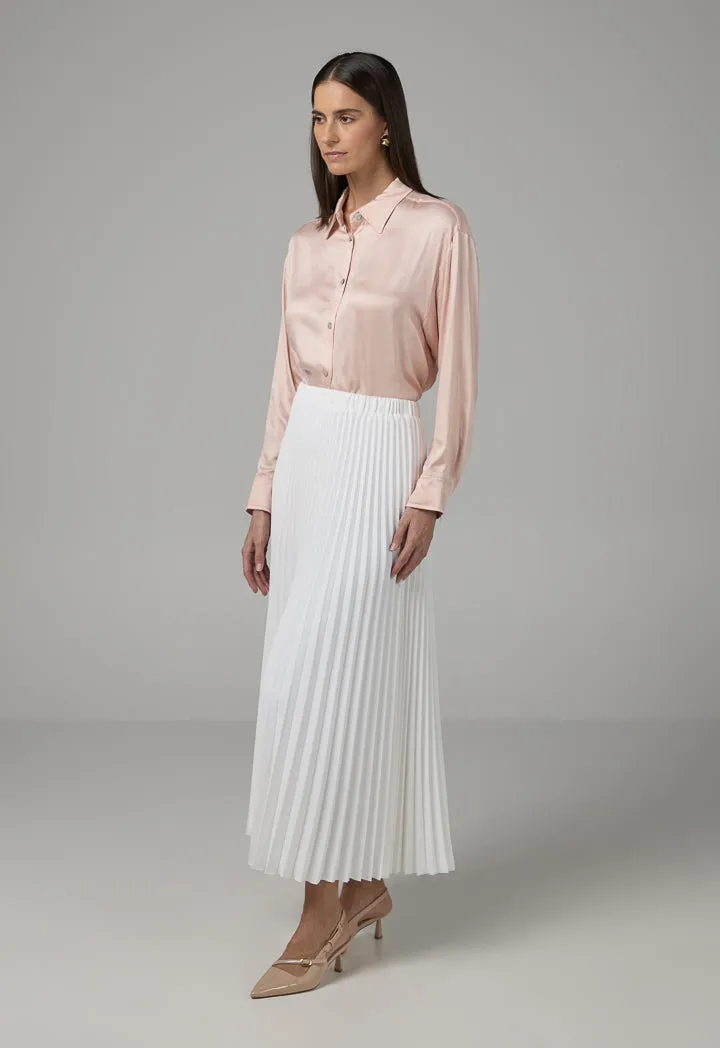 Choice Solid Pleated Maxi Skirt Off White