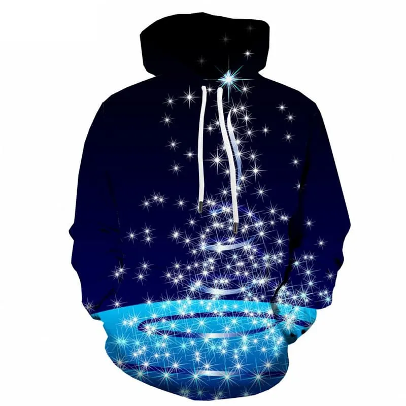 Christmas Sweatshirts men Christmas Tree Hoody Anime Blue Hoodie Print New Year 3d Printed