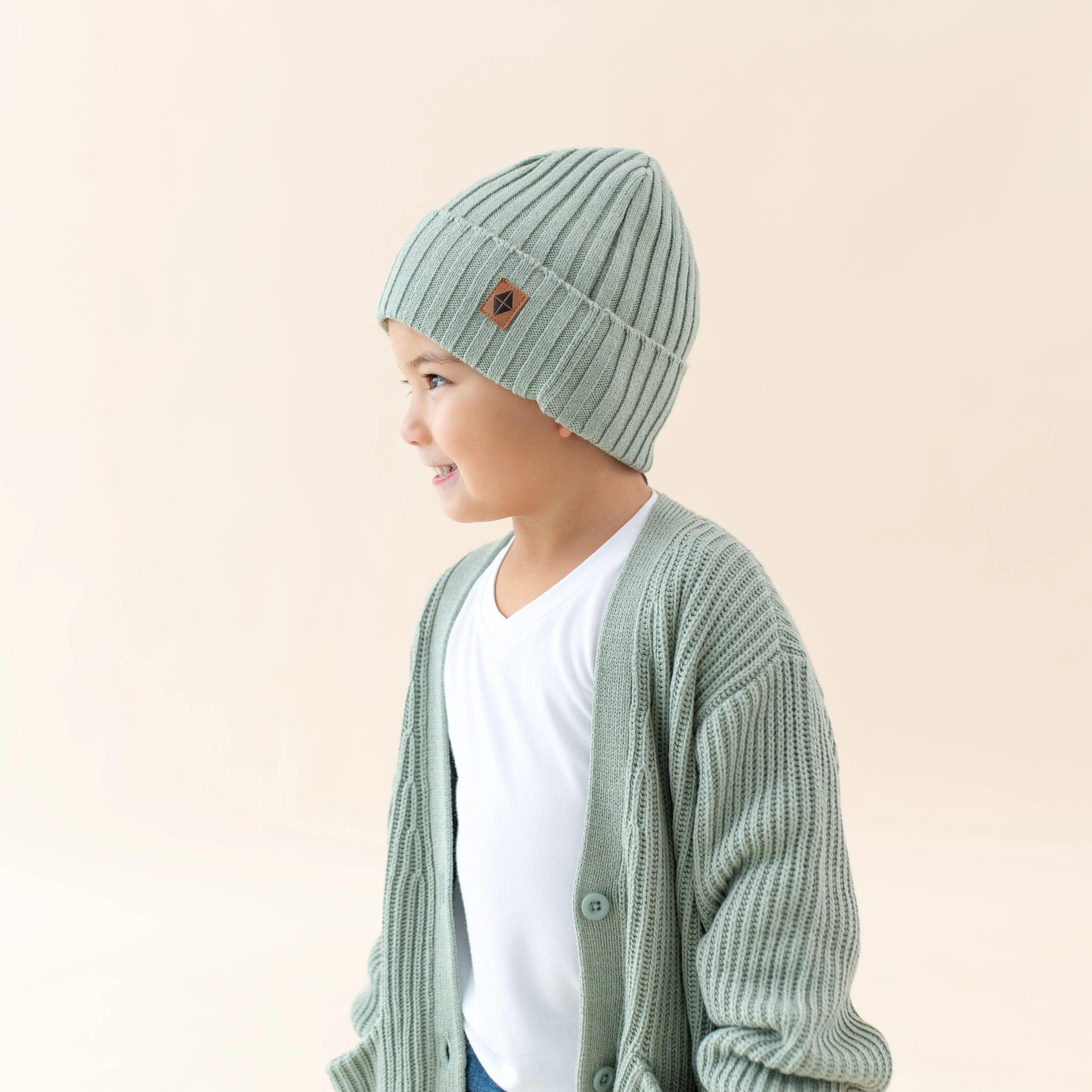 Chunky Knit Ribbed Beanie in Thyme