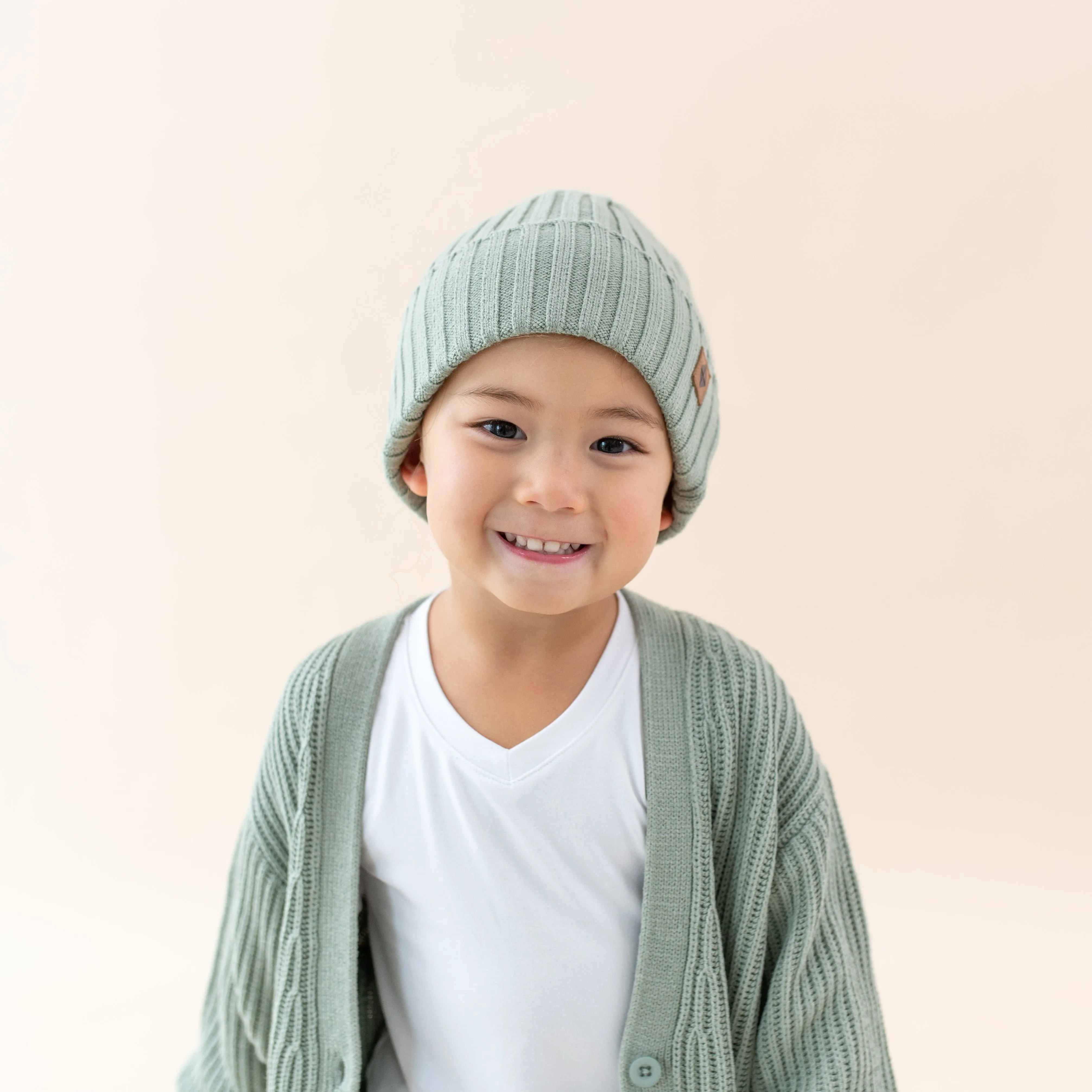 Chunky Knit Ribbed Beanie in Thyme