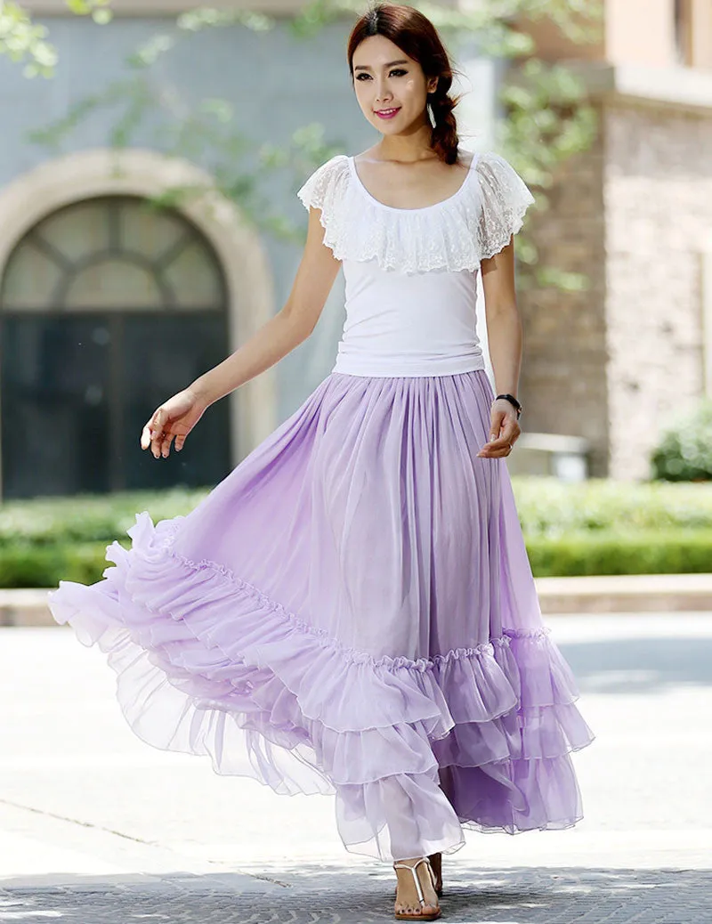 Circle skirt maxi skirt women skirt long skirt in purple 1017#