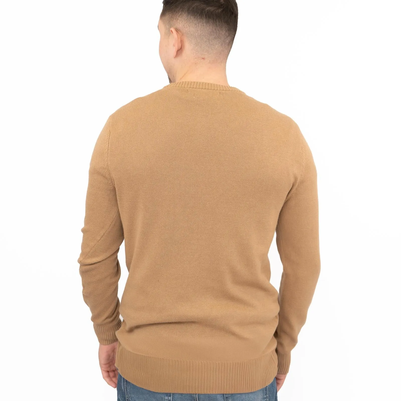 Crew Clothing Mens Rib Knitted Jumper Long Sleeve Brown