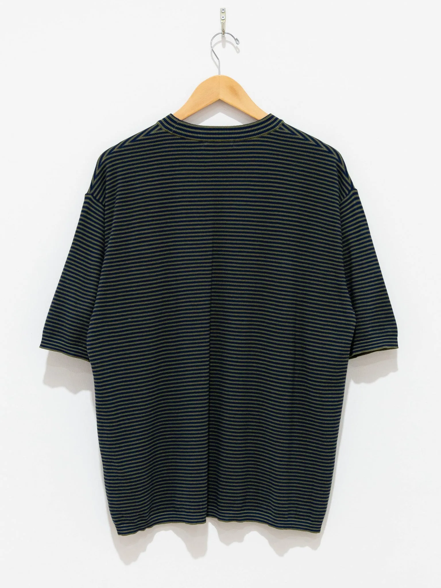 Crewneck Knit Border Pocket Tee - Green/Navy