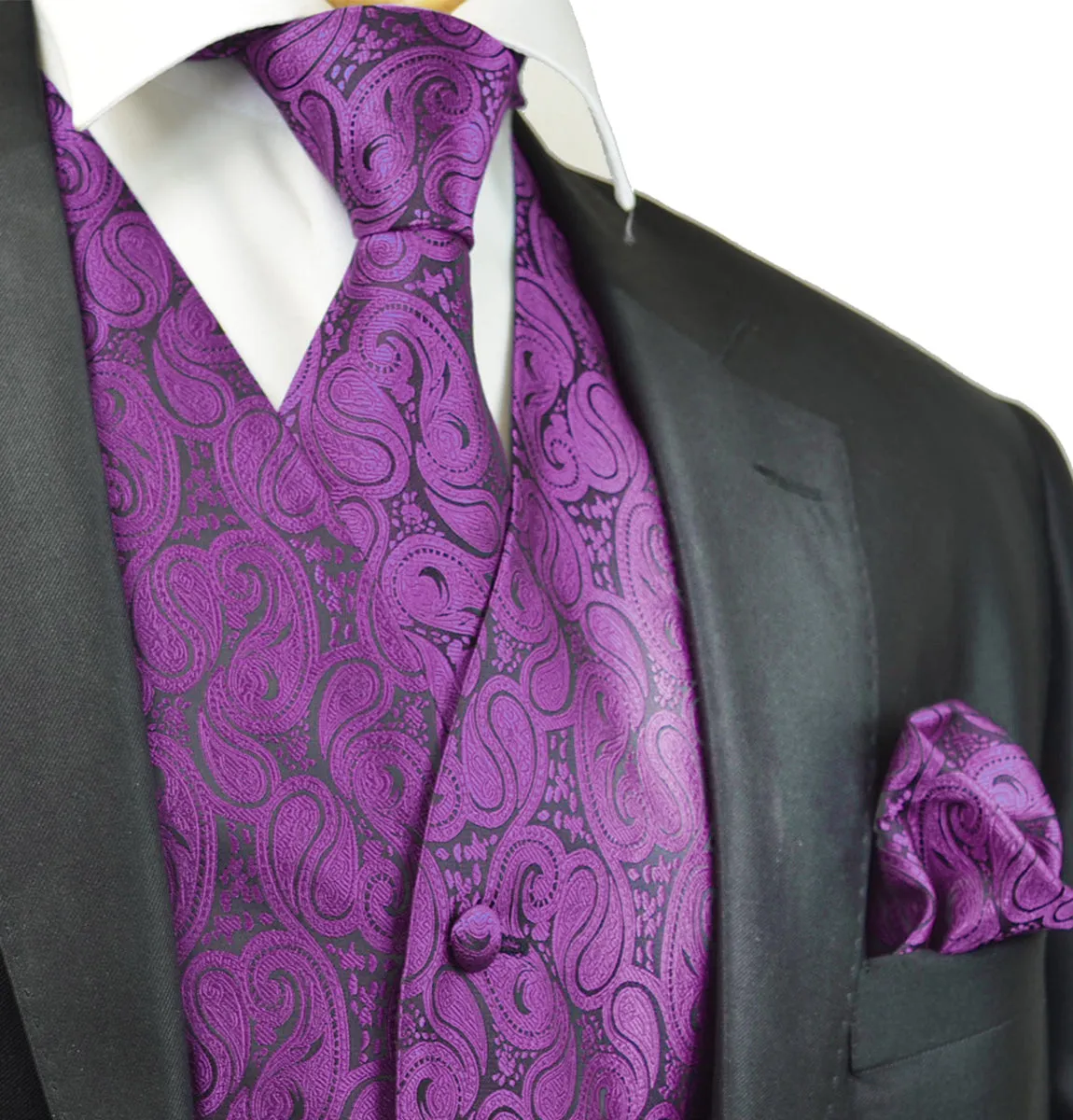 Crown Jewel Purple Paisley Tuxedo Vest Set