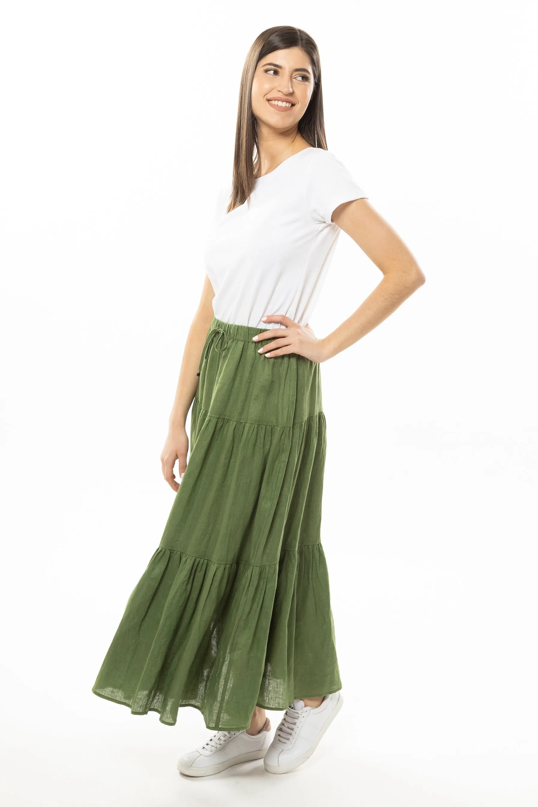 Curious Khaki Linen Maxi Skirt