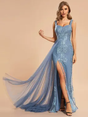 Custom Size Sleevleless Sequin Bodycon Prom Dress with Tulle Ribbon