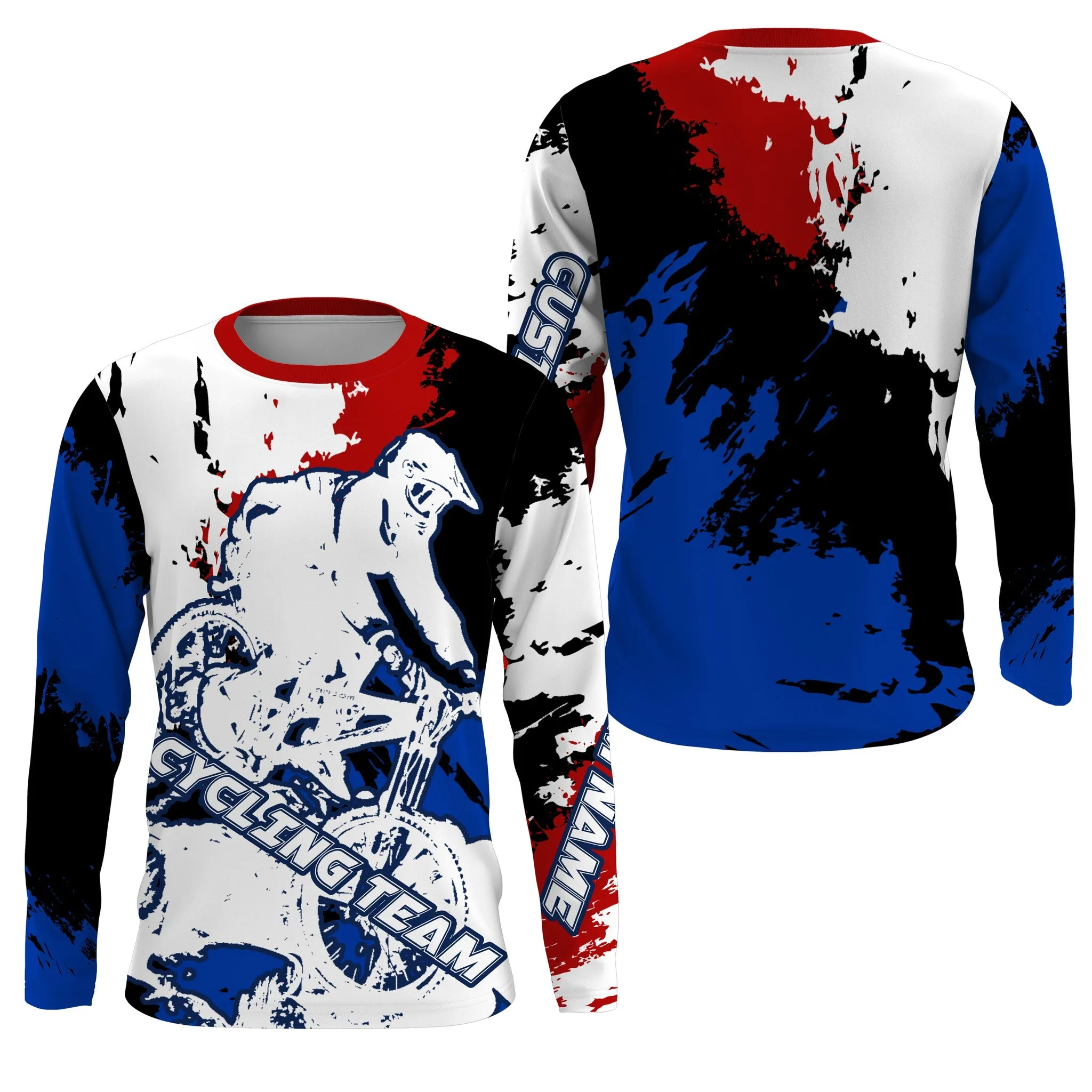 Cycling Watercolor Long Sleeve Jersey, Road Bike Shirt, MTB Downhill Racing Shirt for Team