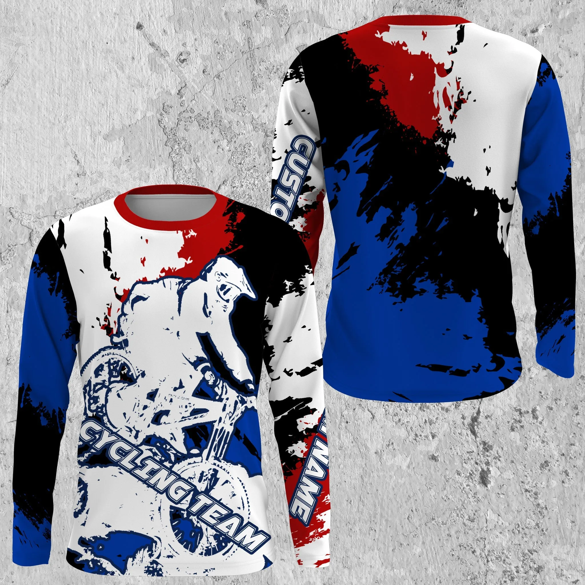 Cycling Watercolor Long Sleeve Jersey, Road Bike Shirt, MTB Downhill Racing Shirt for Team