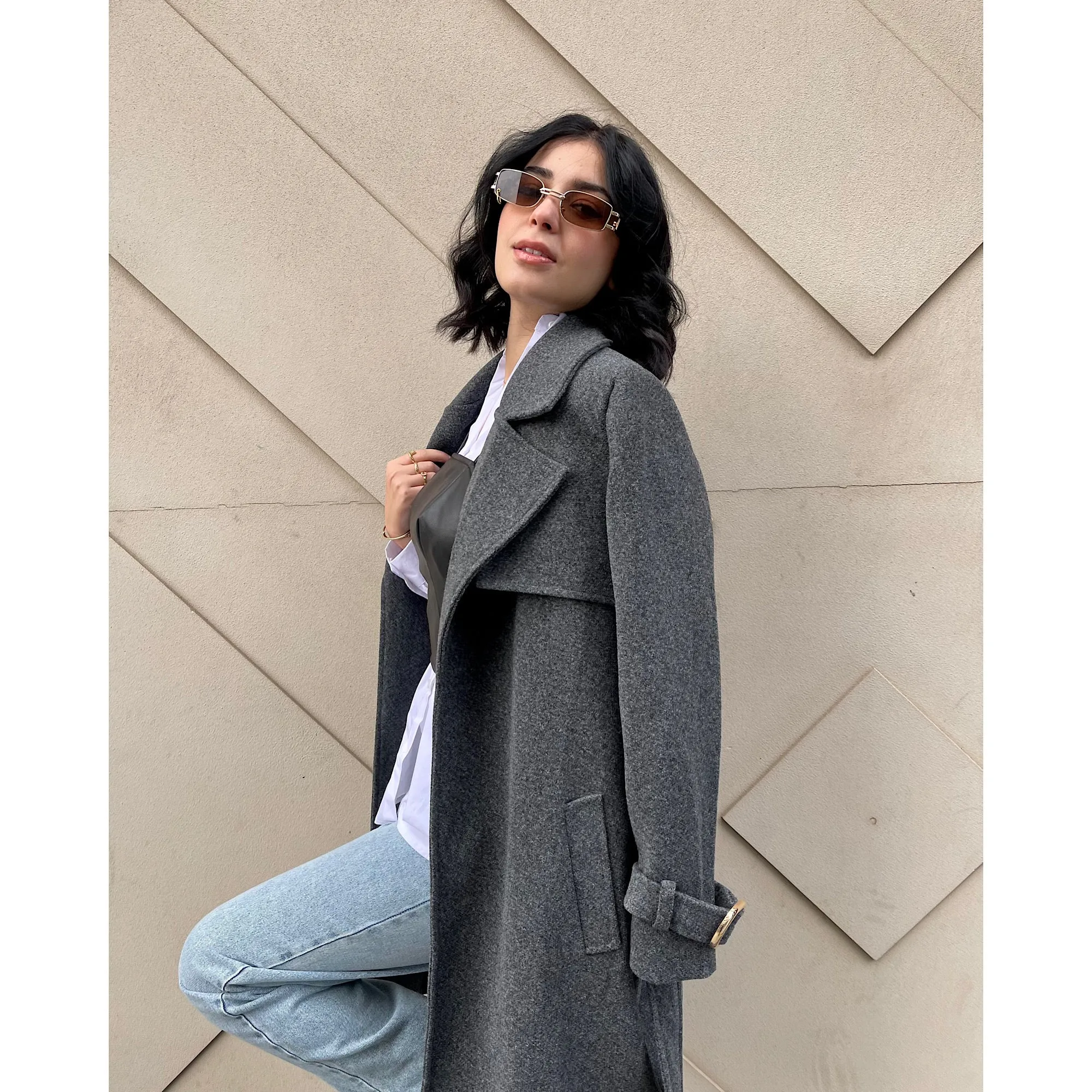 Dark grey trench wool coat