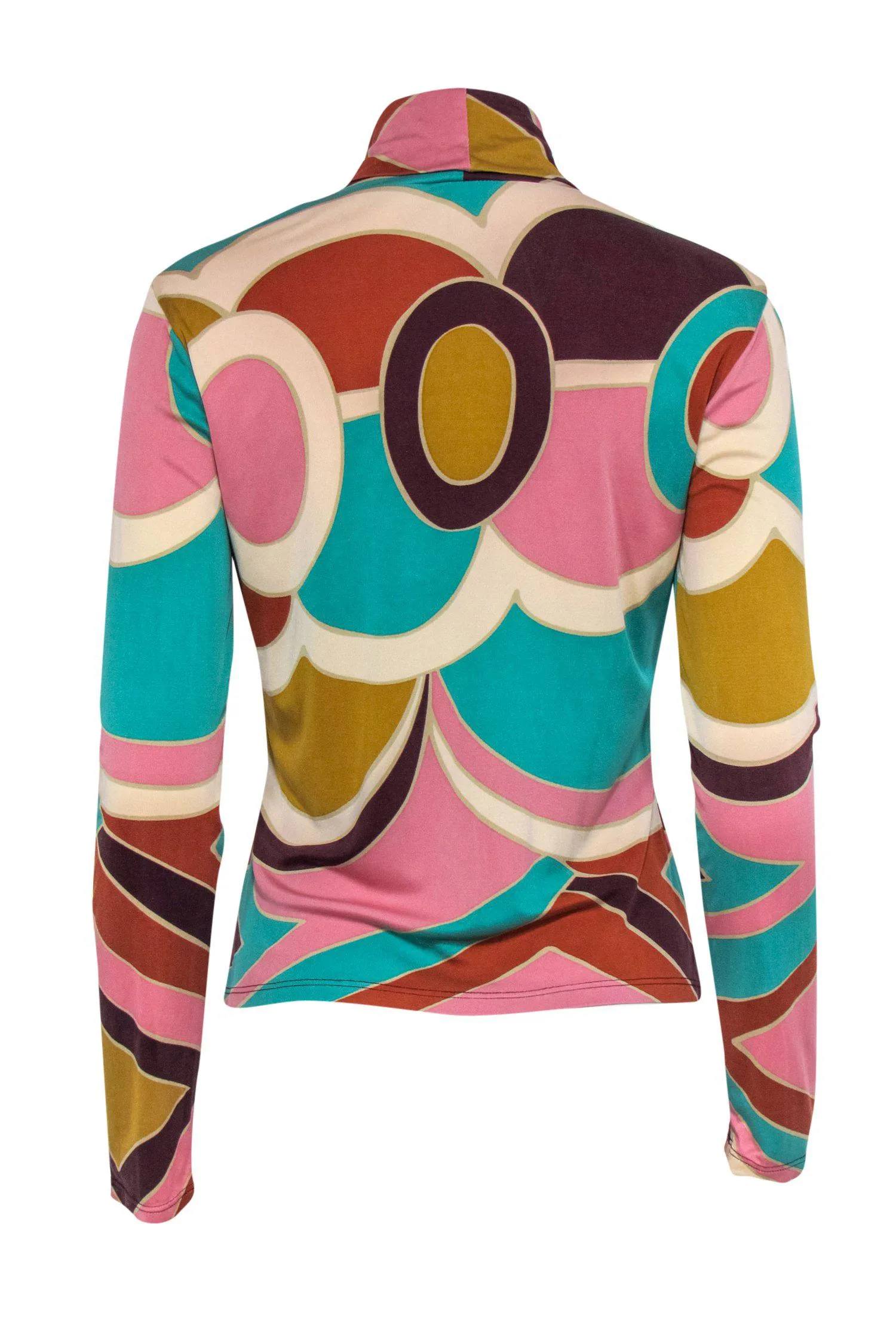 David Meister - Multicolored Geometric Print Silk Turtleneck Sz M