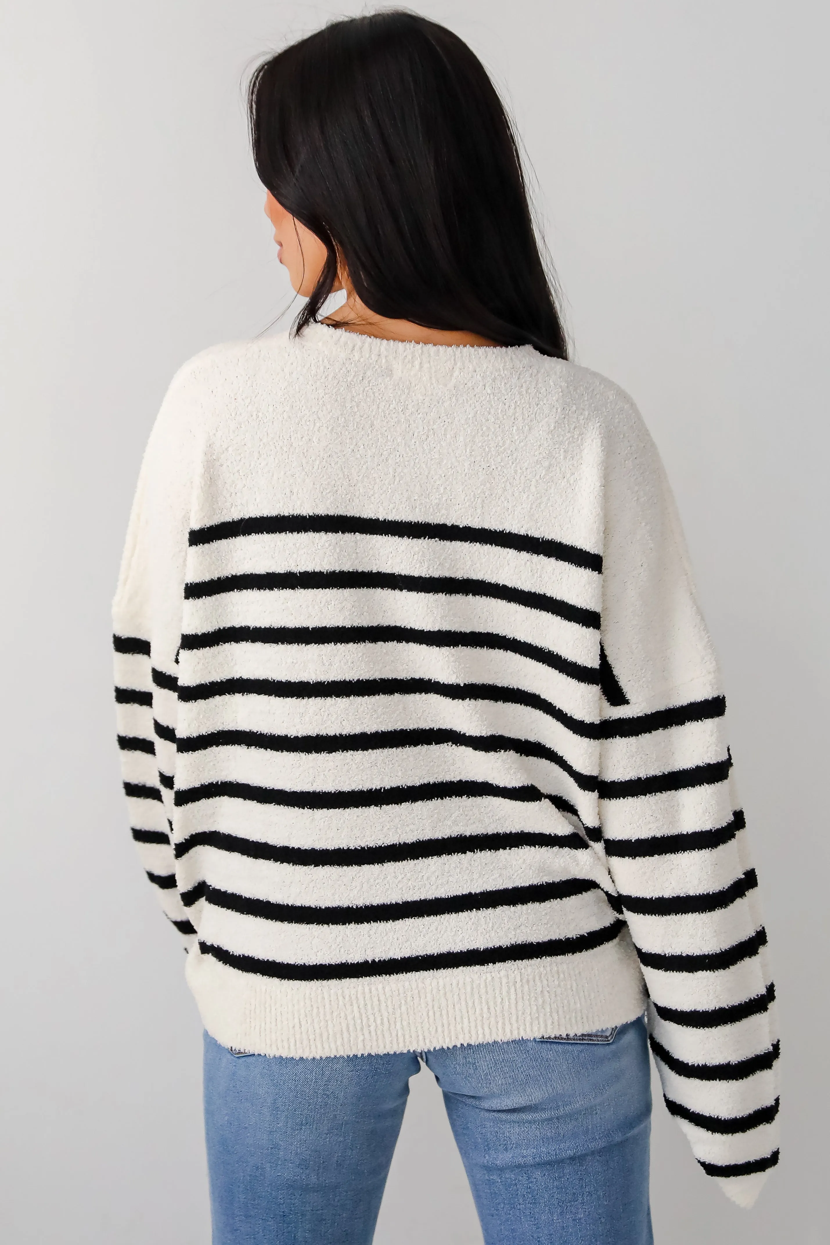 Delightful Weather Cream Striped Fuzzy Knit Sweater