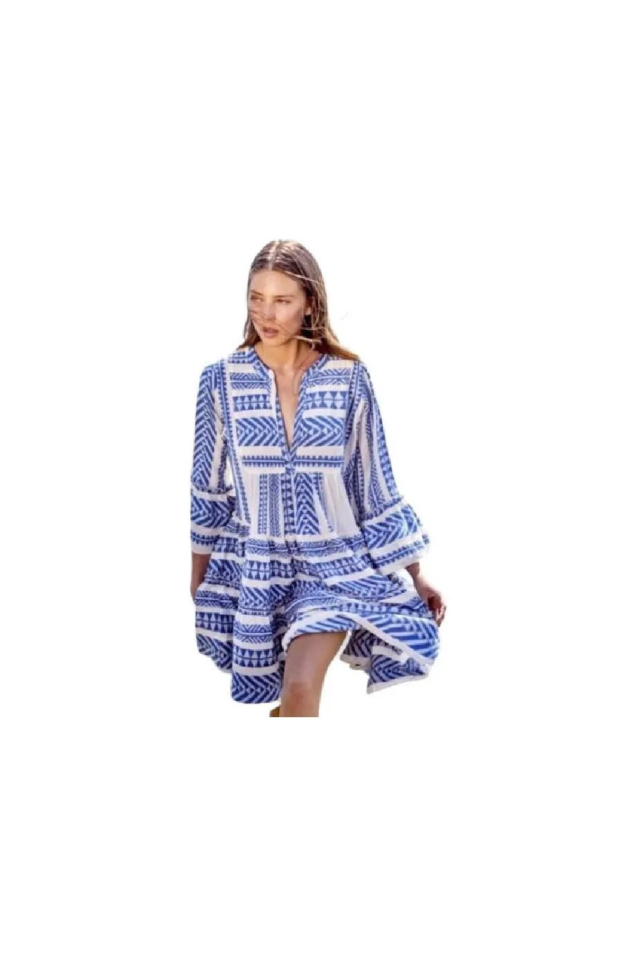 Devotion Twins Ella Midi Dress | Blue/Off White Cotton Dress | Clearance Final Sale