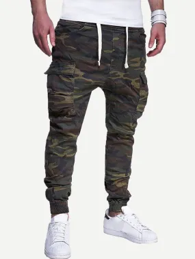 Drawstring Waist Pocket Detail Camo Print Sweatpants