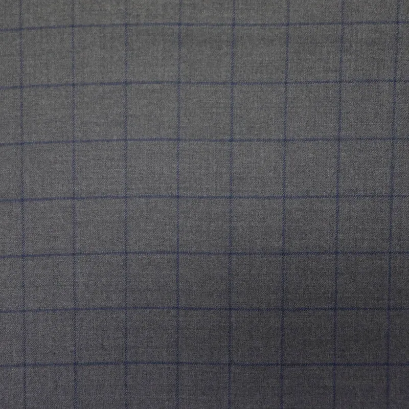 Dressmaking Wool Check - Grey with Navy Windowpane Check