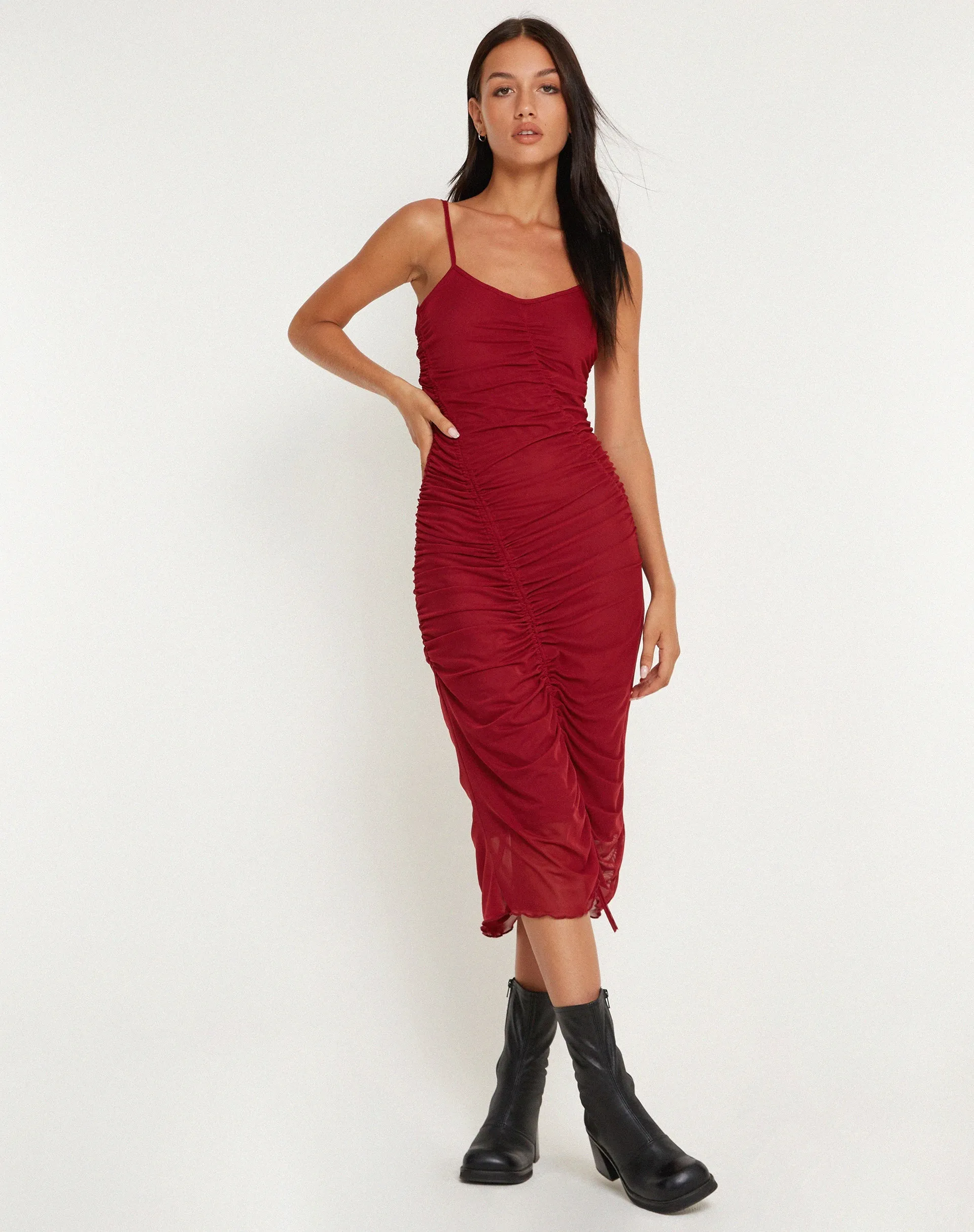 Dulcia Midi Dress in Burgundy