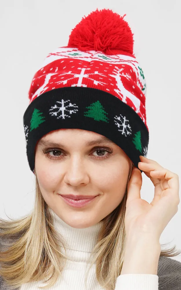 EHT10834 CHRISTMAS POMPOM HAT/BEANIE